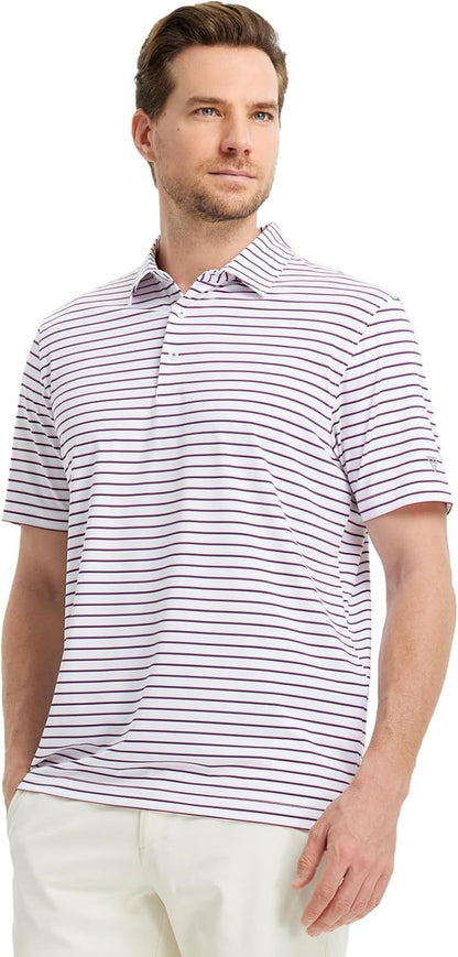 M MAELREG Golf Shirts for Men Moisture Wicking Striped Polo Performance Dry Fit Business Sports Mens Polo Shirts Short Sleeve