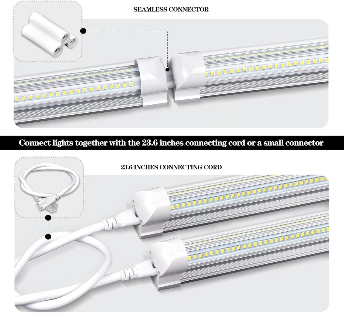 LED Shop Lights - 4FT 50W LED Light Fixture, 4 Foot High Output 7750Lumen, 6000K, Clear Cover, V-Shape Linkable, Plug and Play, T8 LED Tube Light for Garage, Workshop (10 Pack)