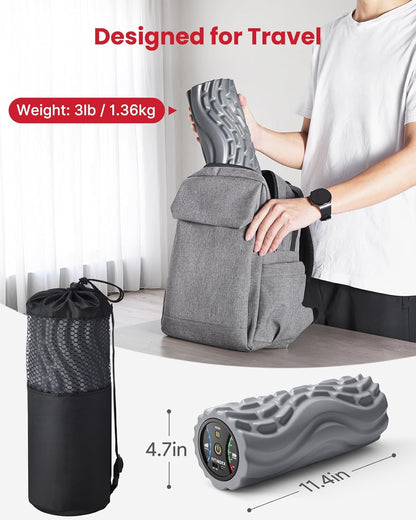 FITINDEX Vibrating Foam Roller for Back Pain, 5-Speed Muscle Massage, FSA HSA Eligible, Exercise, Muscles Deep Tissue, Physical Therapy, Pilates, Yoga, Neck, Leg, Rechargeable, Travel Portable Gray