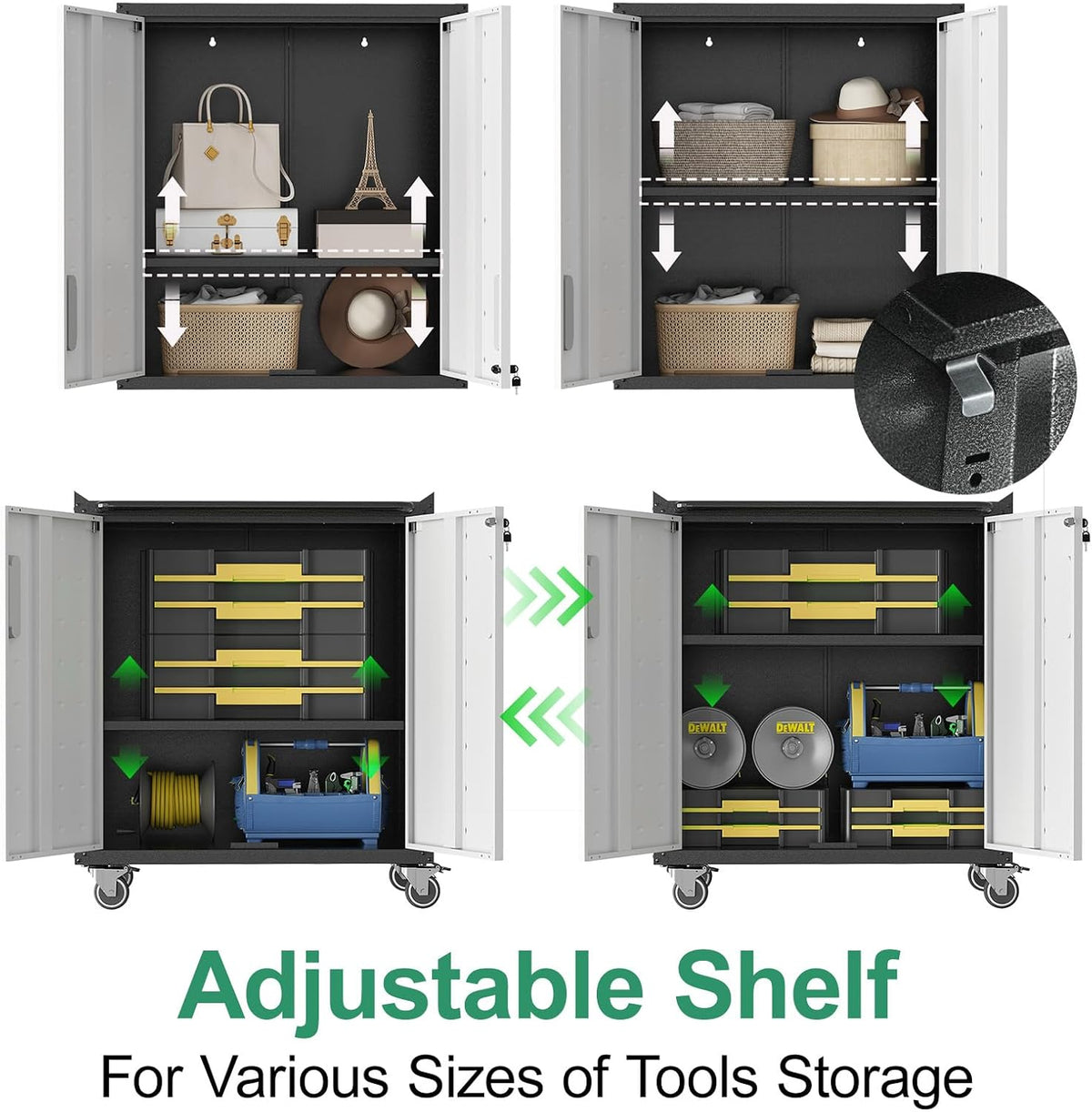 Metal Tool Cabinet,Garage Storage Cabinet System,Wall Cabinet & Locking Rolling Tool Cabinet with Doors and Adjustable Shelves,Steel Tool Cabinets for Home,Office (9 Pcs-StyleA, Black & Grey)