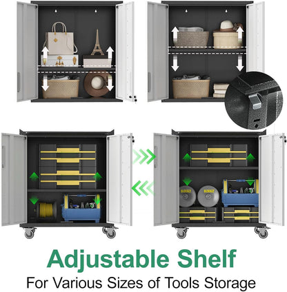 Metal Tool Cabinet,Garage Storage Cabinet System,Wall Cabinet & Locking Rolling Tool Cabinet with Doors and Adjustable Shelves,Steel Tool Cabinets for Home,Office (9 Pcs-StyleA, Black & Grey)