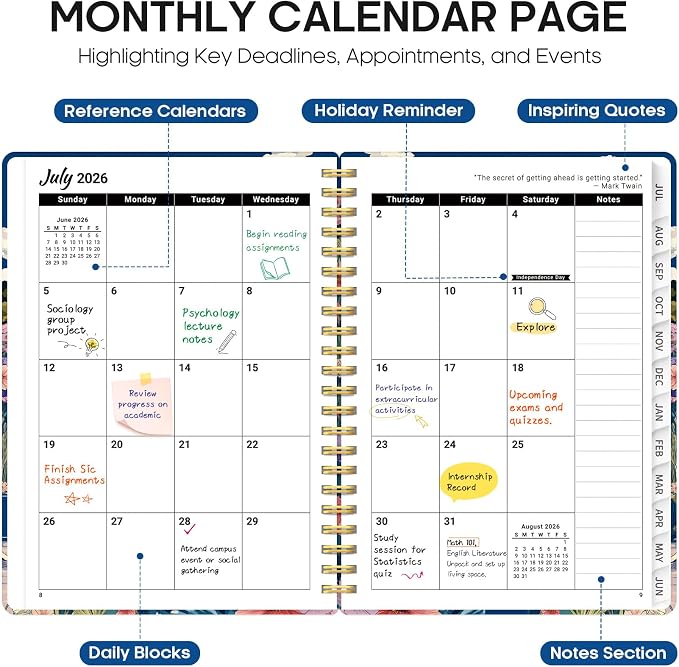 Planner 2026-2027, Monthly & Weekly Jul 2026-Jun 2027 Planner Calendar