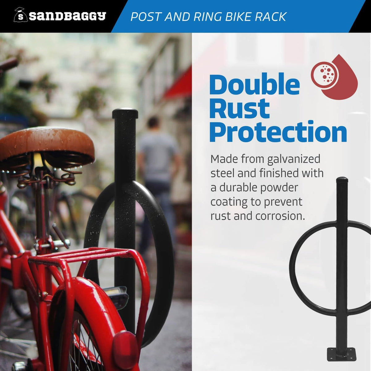 Sandbaggy Commercial Bike Racks - Galvanized Steel - Anti-Theft Design - In Ground, Apartments, Sidewalks, Industrial