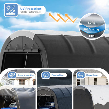 Carport 12x20 ft Heavy Duty w/Translucent Roof, All-Season Waterproof UV Protected Outdoor Car Ports w/Reinforced Metal Frame Ventilated Doors,Portable Garage Car Shelter for Boat Truck Yacht