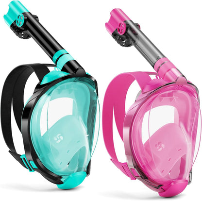 W WSTOO Full Face Snorkel Mask Adults,Suitable for Beginners Dry Top Snorkeling Gear,Can Your Mouth or Nose to Breathe,180 Degrees Panoramic View,Anti-Fog Anti-Leak,Summer Travel and Vacationing Gifts