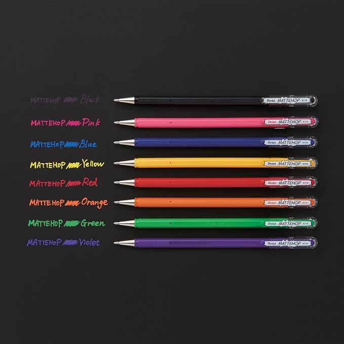 Pentel Arts Hybrid MATTEHOP Gel Roller, 1.0mm, Matte Black Ink, Box of 12 Each (K110-VA)