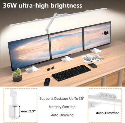 36W Ultra Bright Architect Desk Lamp with Clamp, Tall Overhead Rotatable Led Desk Light for Home Office, 47Inch Long Adjustable Monitor Light Bar with Remote for Computer Screen Desktop Table