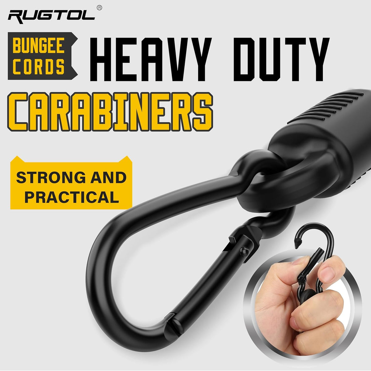 Bungee Cords with Hooks, 48 Inch Adjustable Green Bungee Cords with Carabiner Heavy Duty Outdoor, 8mm Thick Easy to Adjust Bungee Rope UV Resistant for Truck Bed, Bike Rack, Trash Can, Moving, 6 Pack