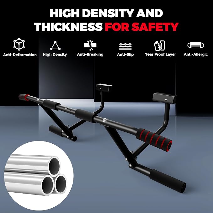 ONETWOFIT Pull Up Bar for Doorway, 440 lbs Heavy Duty Upper Body Fitness Workout Bar for Home Gym Exercise, Multi-Grip Strength Wall Mounted Door Frame Chin-Up Bar for Almost All Doors