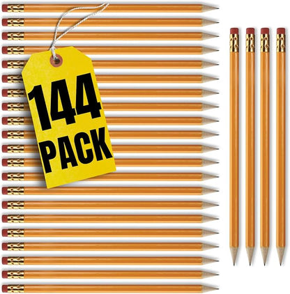 1InTheOffice Pre Sharpened Pencils #2, Pencils with Eraser, 2 HB, Wood-Cased, Black Lead, Yellow Barrel (144)