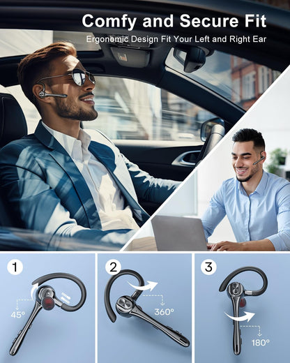 Earbuds Wireless Earpiece Bluetooth Headset with Noise Canceling Mic 160H Standby Time Hands Free Earphones Single Ear Headphone for iphone Android Samsung Cell Phones PC TV Computer Game Trucker Work