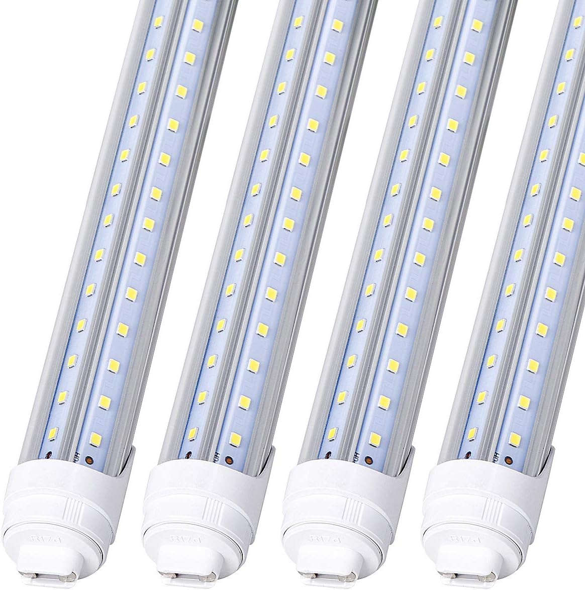 4 Pack, R17D/HO 8FT LED Bulbs - Rotate V Shape, 6000K Cold White 100W, 15000LM, 200W Equivalent F96T12/DW/HO, Clear Cover, T8/T10/T12 Replacement, Dual-End Powered, Ballast Bypass