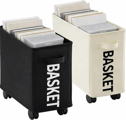 AceOrbit Under Desk Rolling Storage Basket with Wheels; Foldable Space-Saving Organizer for Books, Files & Office Supplies, 21l Lightweight Desk Storage for Home, Dorm & Office