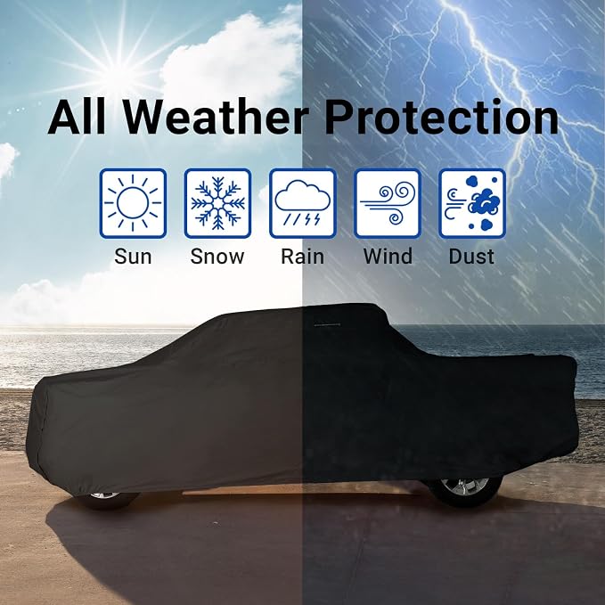 iCarCover Premium Heavy Duty Truck Car Cover - Waterproof All Weather Rain Snow UV Protection, Ram 1500, 2500, 3500, Mega cab 6'4" Standard Bed, Size T89 (See Size Chart), Stripe - Black/Red