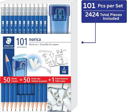 STAEDTLER Norica Pencil Set 50 Pencils + 50 Eraser Caps + Sharpener 24 Pack