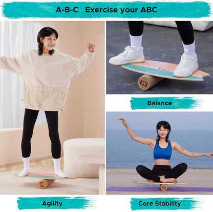 XCMAN Surf Balance Board Trainer with Roller Wooden Exercise Balancing Stability Trainer - Non Slip Surface for Adults Kids|Balance Board for Surfing,Snowboarding,Skateboarding,Hockey,Yoga Training