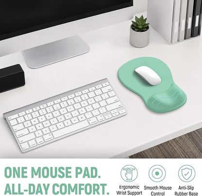 Ergonomic Mouse Pad with Wrist Rest, Gel Wrist Support, Aquamarine | 10.2 x 7.6 in Mouse Pad with Smooth Fabric Surface and Non-Slip Rubber Base for Office, Home, Study, and Gaming