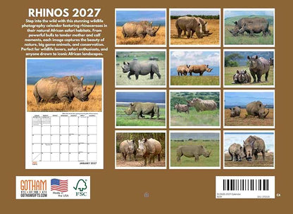 Rhino Calendar 2027 Rhinoceros Monthly Wall Calender 12 Month