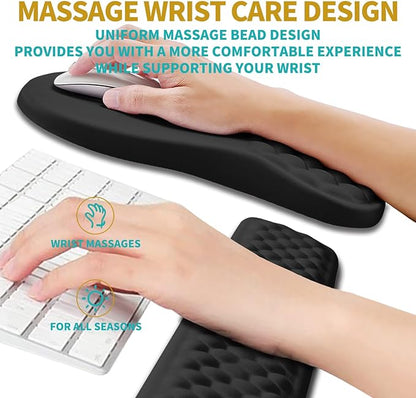 Hokafenle 2 in 1 Ergonomic Mouse Pad Wrist Support & Wrist Rest for Computer Keyboard Set, with Relieve Carpal Tunnel Pain Massage Bulge and Full Memory Gel Design (2In1 Set, Black)