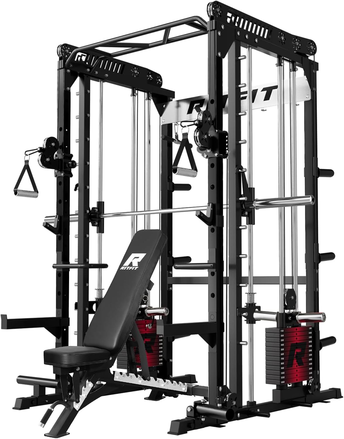 RitFit M1 & M1 Pro Smith Machine with Cable Crossover System, Multi-Function Squat Rack Power Cage for Home Gym, Power Rack and Packages