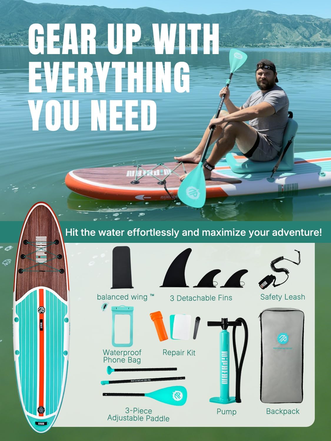 Niphean Inflatable Stand Up Paddle Board with SUP Accessories, Anti-Slip EVA Deck, 10’6’’ Inflatable Paddle Boards for Adults & Youth of All Skill Levels