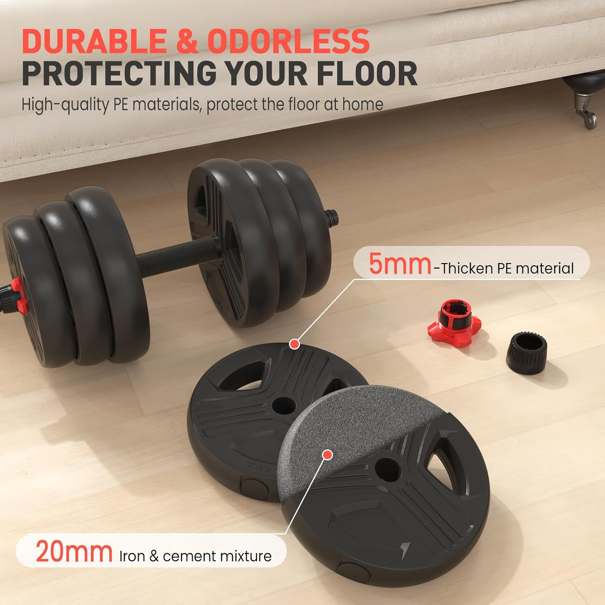 Adjustable Dumbbells, 20/30/40/55/60/70/80/90lbs Free Weight Set with Connector, 2 or 3 in 1 Dumbbells Used as Barbell, Kettlebells, Fitness Exercises for Home Gym Suitable for Men/Women