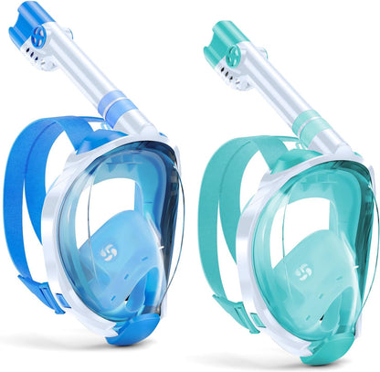 W WSTOO Kids Full Face Snorkel Masks,Suitable for Beginners Dry Top Snorkeling Gear,Can Your Mouth or Nose to Breathe,180 Degrees Panoramic View,Anti-Fog Anti-Leak,Summer Travel and Vacationing Gifts