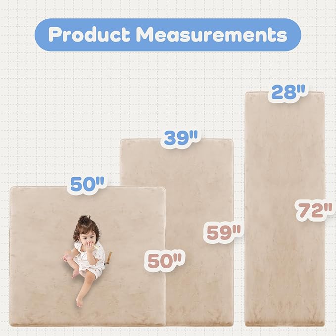 39x59 Baby Floor Play Mat, 1.3" Thick Padded Foam Play Mat, Beige | Memory Mat for Baby to Play on Floor Waterproof Easy Care with Non-Slip Tummy Time Play Mat for Nursery Playroom Classroom