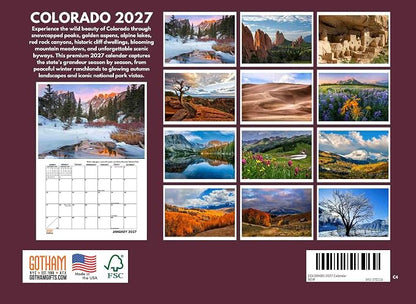 Colorado Calendar 2027 Monthly Wall Calender 12 Month | American Made In The USA