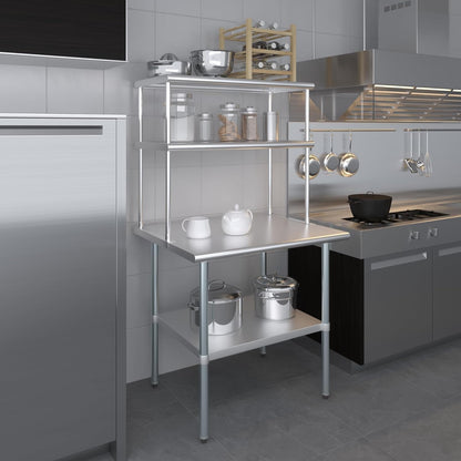 Amgood Stainless Steel Work Table Double Tier Overshelf | Metal Kitchen Prep Table & Shelving Combo (30" x 36" Work Table + 18" Overshelf)