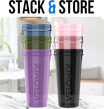 VELOMIX 6 Pack 28oz Protein Shaker Bottle, Dynamic Fuel Series | 6x Wire Whisk, Leak Proof Shaker Cups for Protein Shakes, Stackable, Dishwasher safe, BPA free, Pre Workout and Gym ready