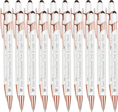 STREADVE Personalized Custom Pens 20 Engraved Writing Pen with Name Logo, Customized Promotional Items Stylus Pen Gifts for Communion Wedding Men Women Realtor Business, White