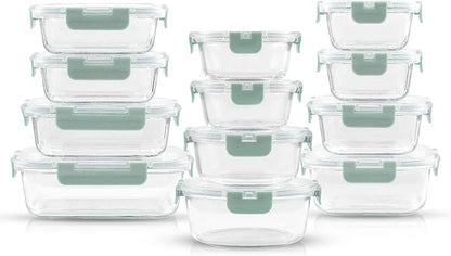 JoyJolt 24pc Borosilicate Glass Storage Containers with Lids | 12 Airtight/Freezer Safe Food Storage Containers for Pantry and Kitchen | Meal Prep Container for Lunch | Glass meal Set