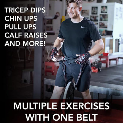 Dark Iron Fitness Dip Belt – Padded Leather Weight Lifting Belts w/ 40 Inch Strap for Squats & Pull Ups - Men & Women Weightlifting up to 270lbs
