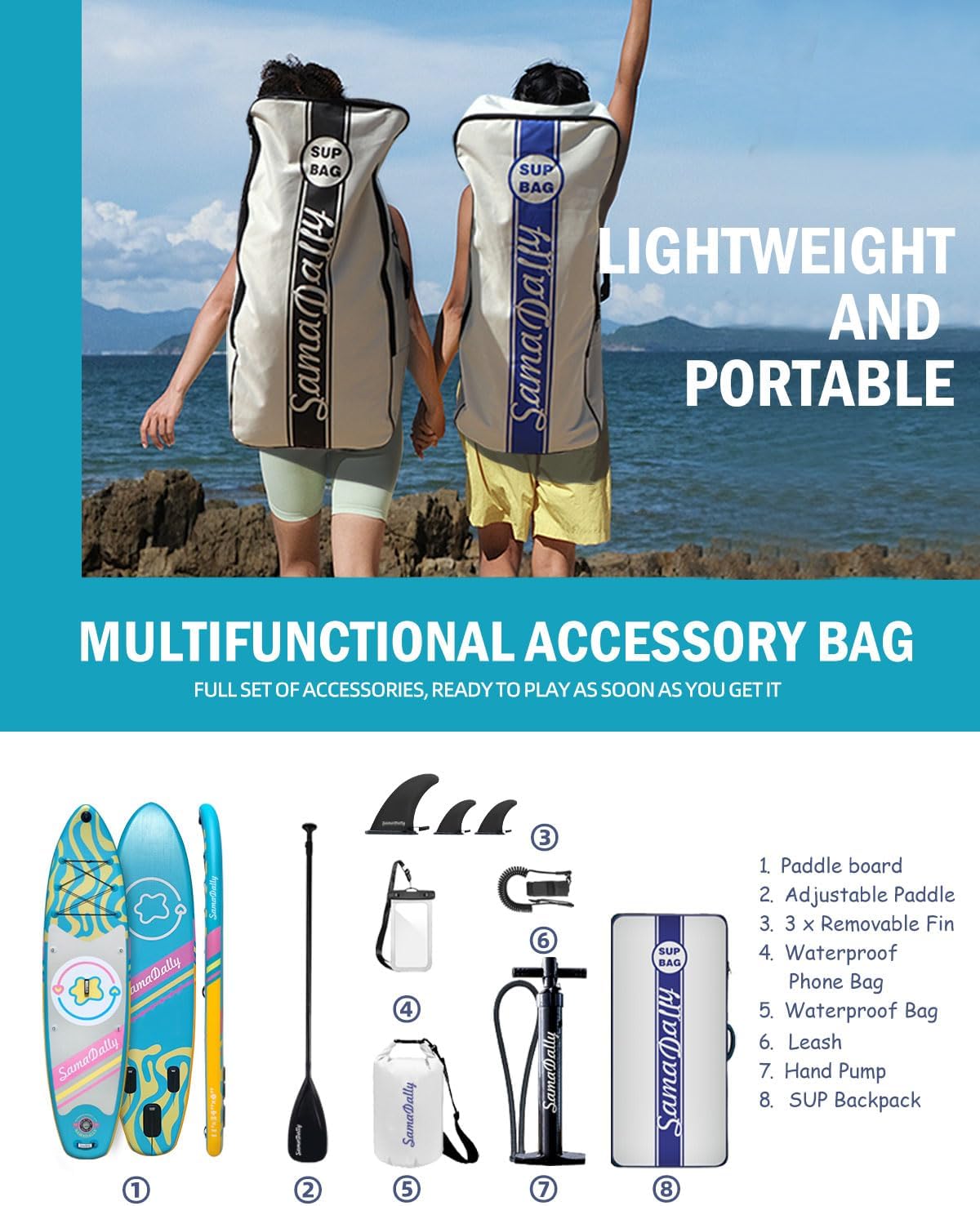 11'Stand Up Paddle Boards Surf Control with Premium SUP Board Accessories Backpack & Removable Fins, 34" Wide Inflatable Paddle Boards of All Skill Levels