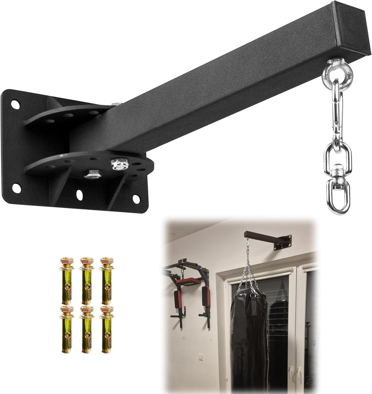 Wall Mount Heavy Bag Hanger, Punching Boxing Bag Hanger, Heavy Duty Bag Hanger Bracket, 360° Swivel Hook for Boxing, Muay Thai and MMA Training Home Gym（7 Adjustable Positions）