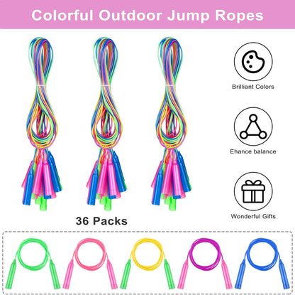 Elcoho 48 Packs Kids Jump Rope Set 7.3 Feet Adjustable Skipping Rope Colorful Kids Outdoor Jump Ropes for Kids Party Favors Outdoor Activity Birthday Reward Gift
