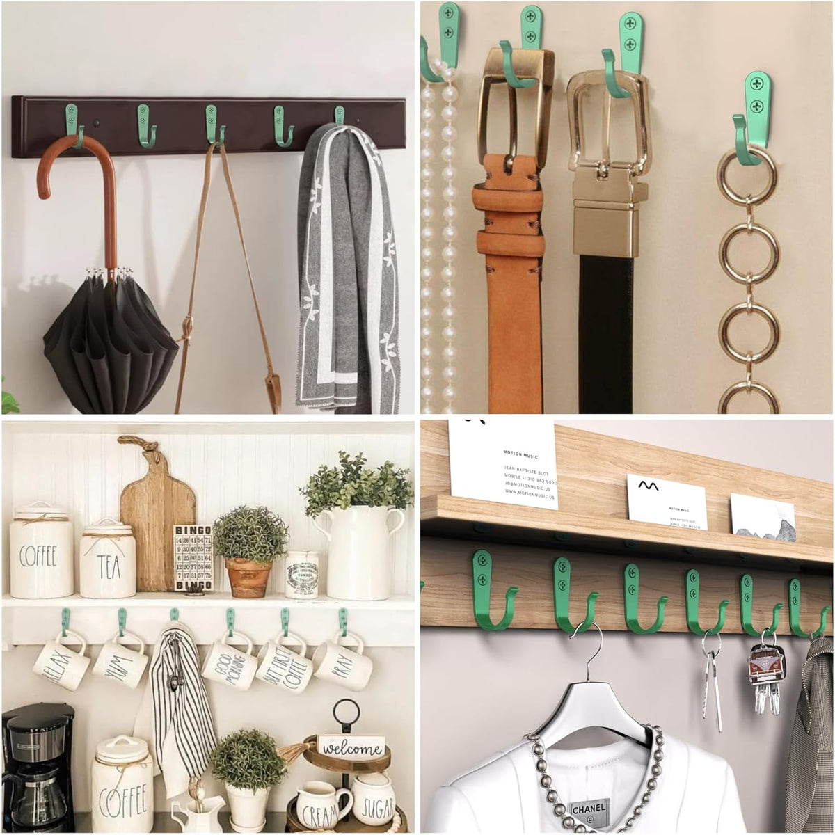 20PCS Heavy Duty Metal Wall Hooks, Coat Hooks for Hanging - with 40 Screws for Coats Towels Backpacks - Mint Green