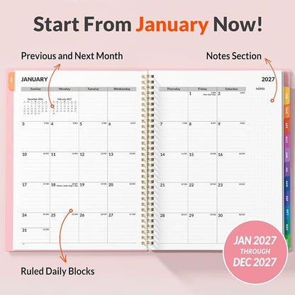 SUNEE 2027 Appointment Book, Quarter-Hourly, Weekly Monthly Planner, 8.5"x11",Pink