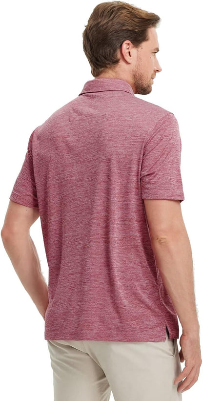 M MAELREG Golf Shirts for Men Short Sleeve Dry Fit Casual Striped Performance Moisture Wicking Collared Mens Polo Shirts