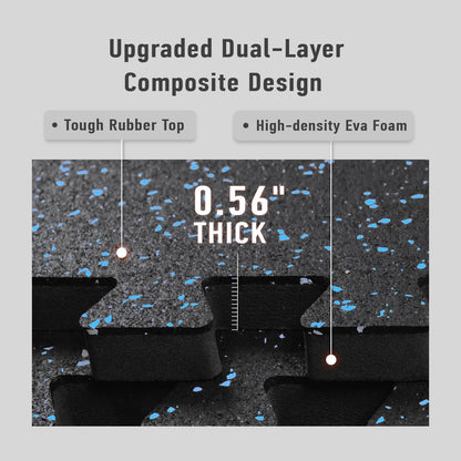 AIRHOP 0.56in Thick 96 Sq Ft Exercise Equipment Mats, 24Tiles Upgraded Rubber Top with High Density EVA Foam, Large Interlocking Puzzle Gym Flooring for Home Gym, Heavy Weight Workout, Black & Blue