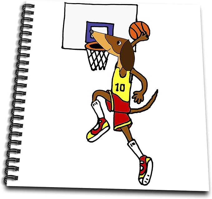 Drawing Book 8 x 8 inch - Funny Dachshund Dog Playing Basketball slam Dunking Ball Sports and Hobbies