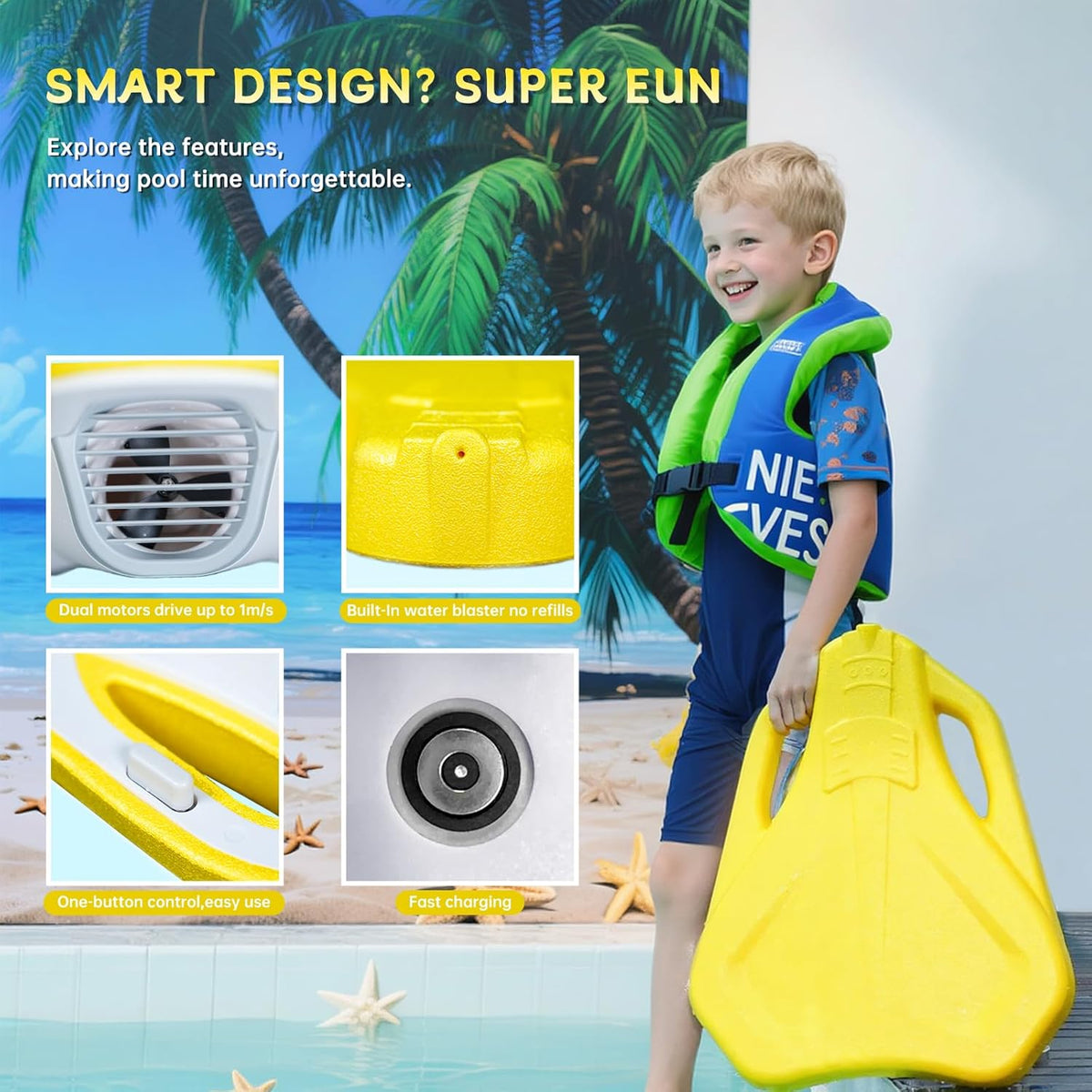 Electric Swimming Kickboard for Kids,Motorized Swim Board with Water Gun, Motorized Swim Training for Children Adults, 60N Thrust, 198 lbs Buoyancy, 25V Rechargeable Battery
