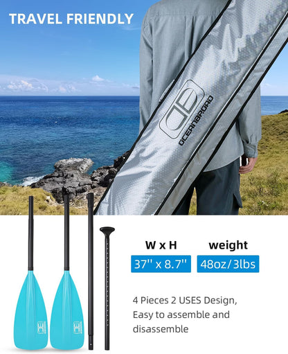 OCEANBROAD SUP Paddle - Adjustable Stand-Up Paddle for Paddleboard Kayak, Adjustable Aluminum Alloy Shaft with Reinforced Nylon Blades