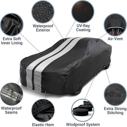 iCarCover Fits [1950-1957 Chevrolet Bel Air 2-Door, 4-Door] Premium Custom Car Cover Waterproof All Weather Resistant Outdoor Indoor Sun Snow Storm UV Protection Form-Fit Padded Cover - Black/Gray