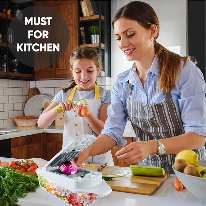 RüK Vegetable Chopper Slicer Onion Dicer, Multi 22-in-1 Veggie Mandoline Food Cutter for Tomato Fruit with Lemon Squeezer, E-Recipe, 11 Blades, Egg Separator & Slicer, Container