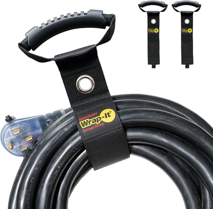 Wrap-It Storage Easy-Carry Straps - 22" (2-Pack) Black with Grommet - Extension Cord Holder Organizer for Garden Hose Storage Cord Straps