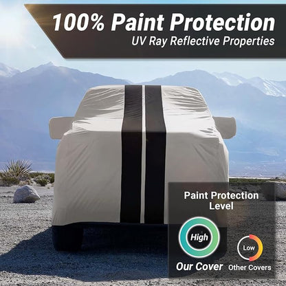 iCarCover Premium Heavy Duty Truck Car Cover - Waterproof All Weather Rain Snow UV Protection, Tacoma, Frontier, Explorer, Ranger, Colorado, Size T82 (See Size Chart), Stripe - Light Gray/Black