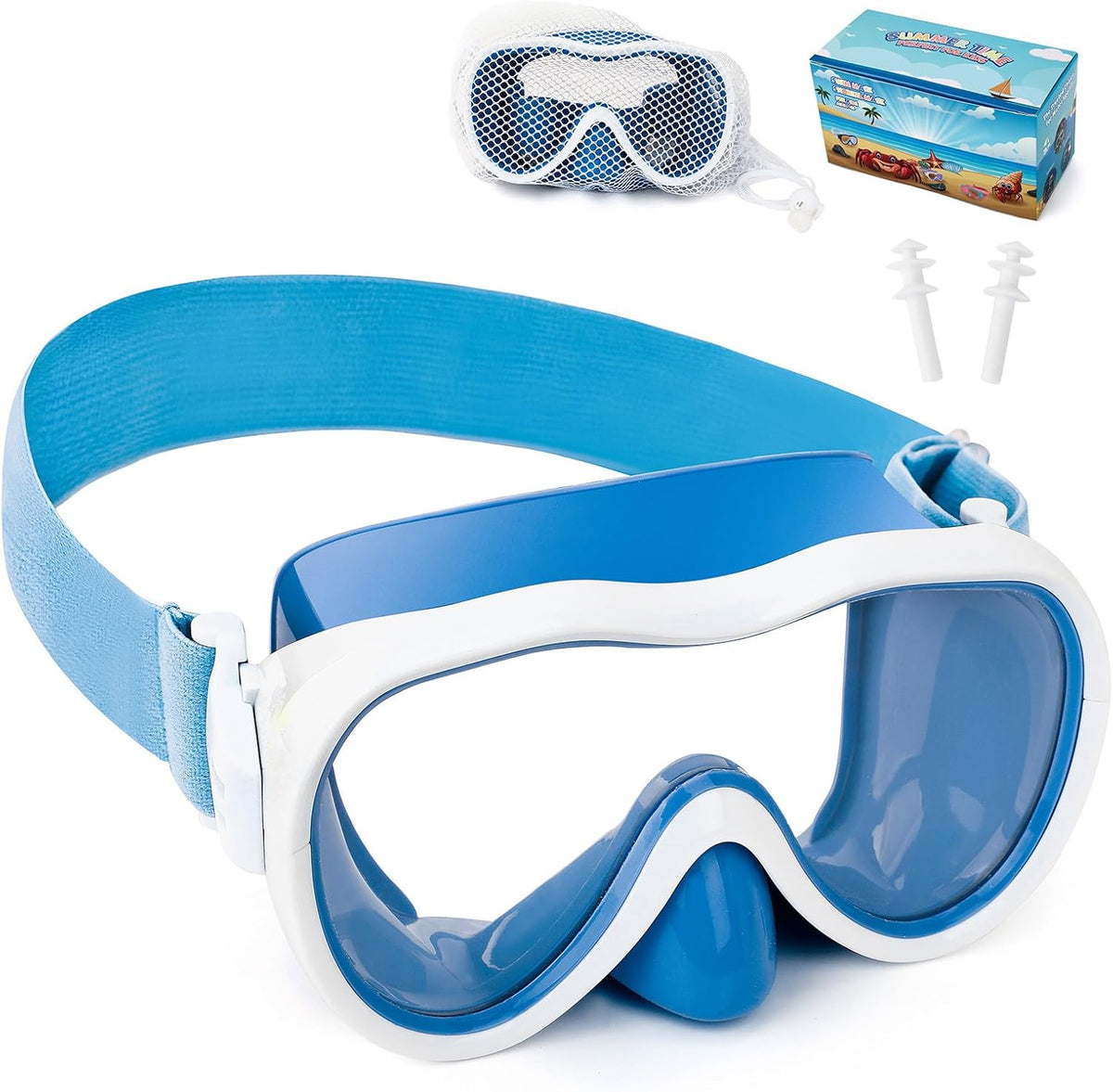 Kids Swim Goggles 180° Snorkel Diving Mask with Nose Cover, Anti-Fog Kids Swimming Goggles with Elastic Fabric Strap for Kids Boys Girls