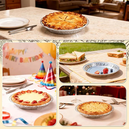 50 Pack 9 Inch Disposable Aluminum Foil Pie Pans - Curl Lip Design, Lightweight & Sturdy with Even Heat Distribution for Tarts & Pastry Crusts